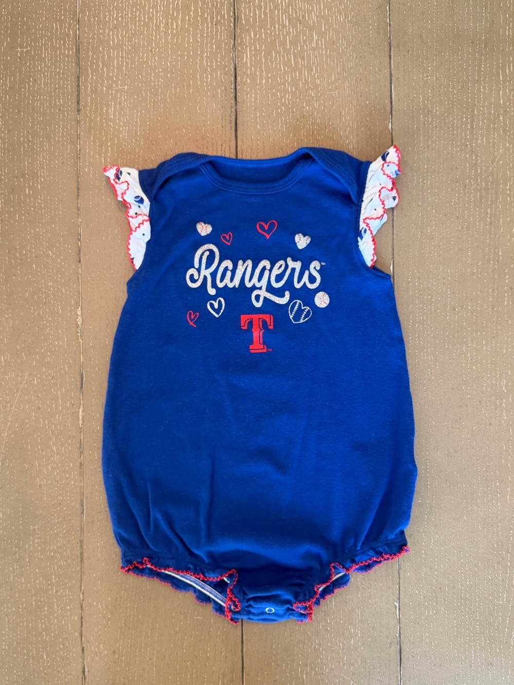 Genuine Merchandise Girls Texas Rangers Bodysuit MLB Ruffle Onesie Size 24M